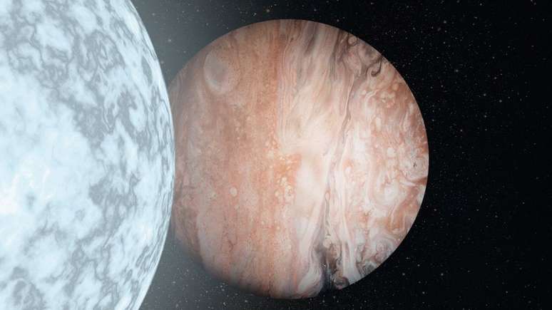 Conceito artístico de um planeta orbitando uma anã branca (Imagem: Reprodução/W. M. Keck Observatory/Adam Makarenko)