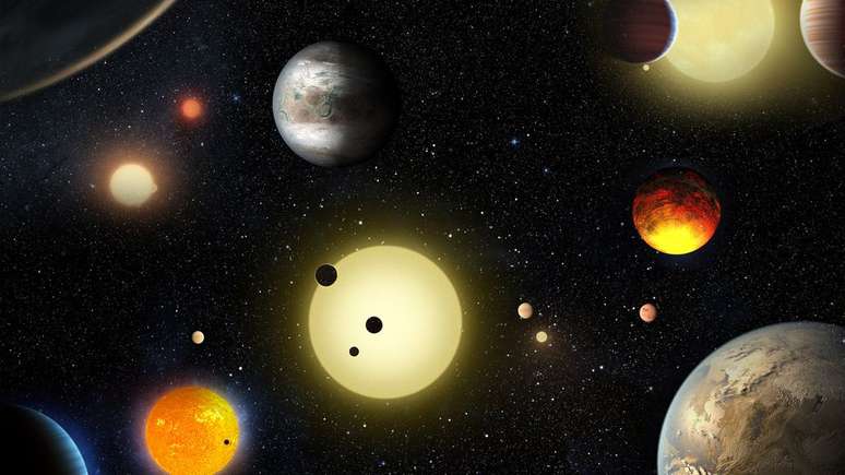 Ilustração de exoplanetas e suas estrelas (Imagem: Reprodução/NASA/W. Stenzel)