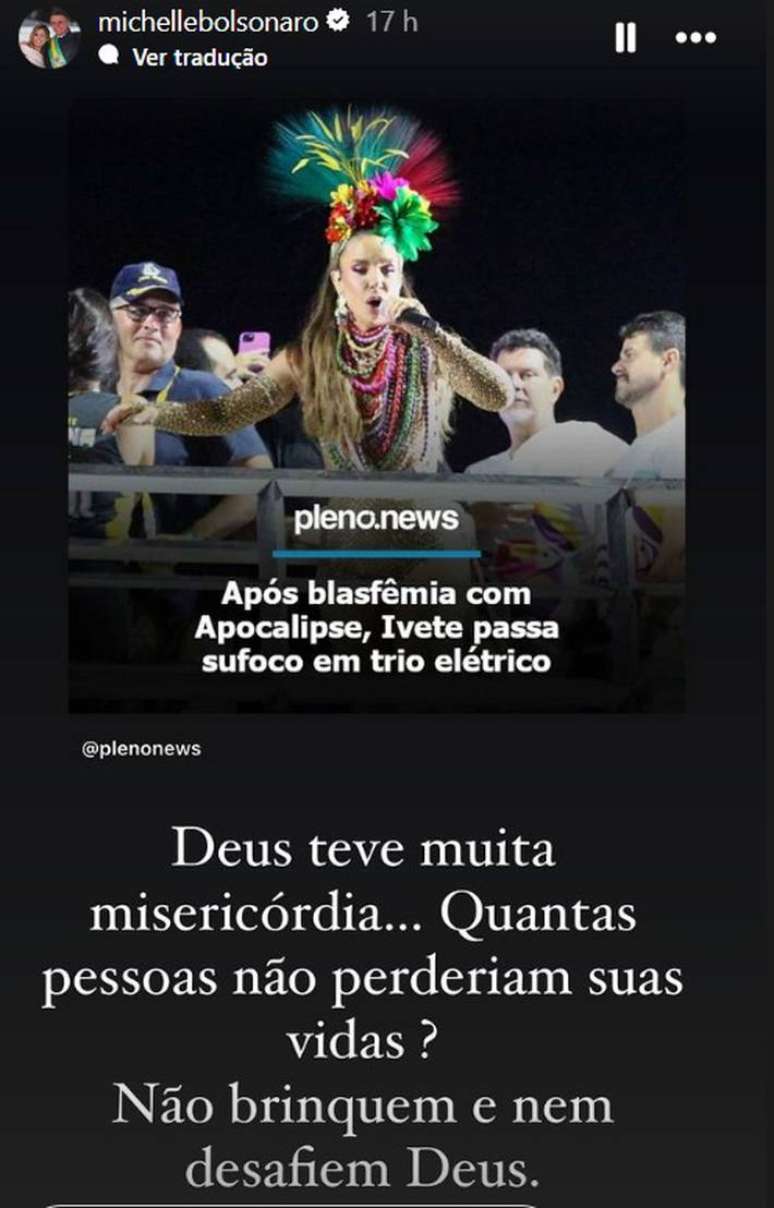 Michelle relacionou problemas em trio elétrico de Ivete Sangalo como consequência de declaração no Bloco Coruja