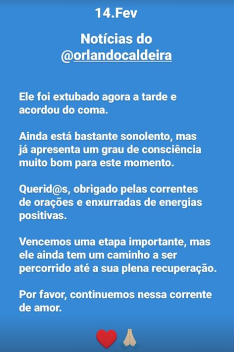 Agente atualiza estado de saúde de Orlando Caldeira, vítima de acidente de trânsito em Salvador