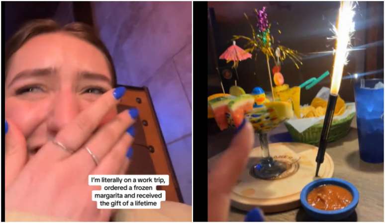 Mulher viraliza ao mostrar reação com bebida decorada com fogos