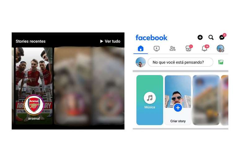 Instagram e Facebook também mostram prévias dos stories nos apps (Imagem: Captura de tela/André Magalhães/Canaltech)