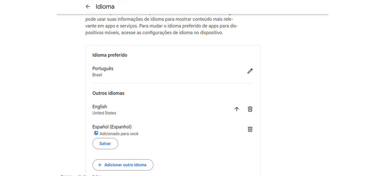 Mude o idioma da conta Google para resumir vídeos do YouTube no Gemini (Imagem: Captura de tela/Douglas Ciriaco/Canaltech)