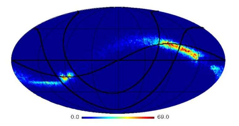 Mapa das regiões onde o Planeta Nove ainda não foi procurado (Imagem: Reprodução/Michael E. Brown et al.)