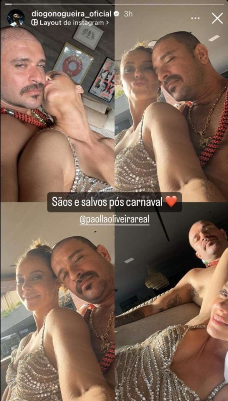 Paolla Oliveira and Diogo Nogueira exchange affection in romantic photos: “Safe and safe after the carnival”