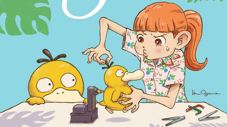 A Concierge Pokémon apresenta Haru e seu companheiro Psyduck