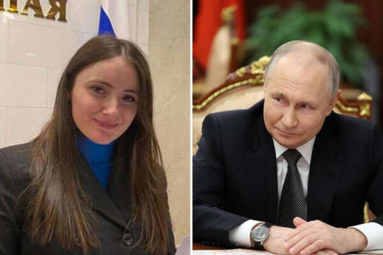 Estudante italiana Irene Cecchini e presidente russo Vladimir Putin