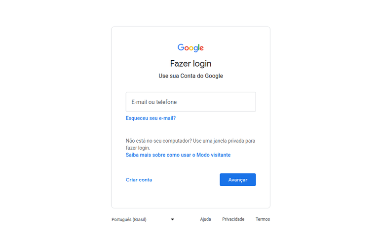 Antiga tela de login do Google, que em breve deve ser aposentada (Imagem: Captura de tela/Douglas Ciriaco/Canaltech)