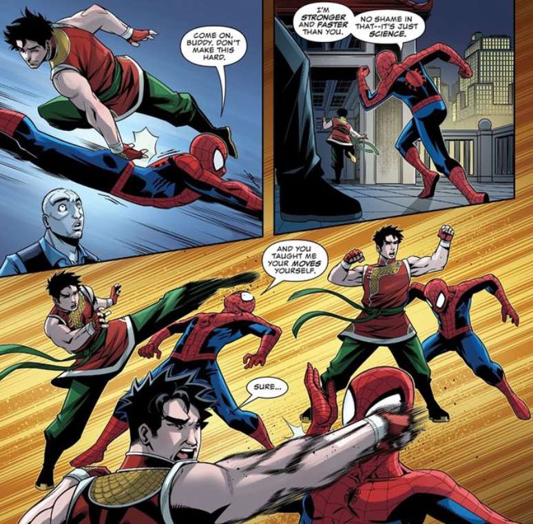 Shang-Chi está até mesmo já enfrentando os heróis na porrada (Imagem: Reprodução/Marvel Comics)