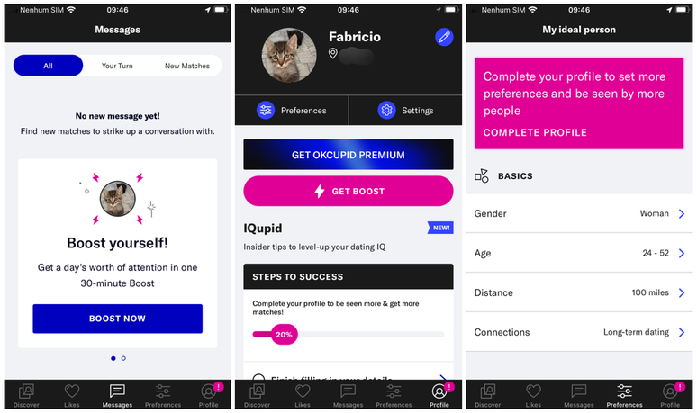 O OkCupid é um app de relacionamento com estrangeiros que oferece bastante filtros de interesse, facilitando achar alguém semelhante a você (Imagem: Captura de tela/Fabrício Calixto/Canaltech)