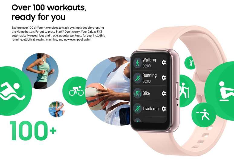 O lançamento possui mais de 100 modos de exercícios, com seis deles sendo iniciados automaticamente (Imagem: Reprodução/Samsung)