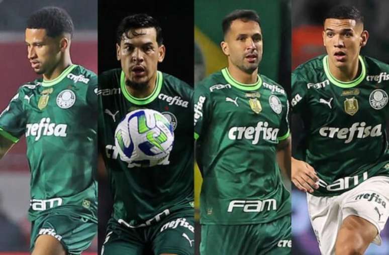 Fotos: Cesar Greco/Palmeiras - Legenda: Murilo, Gómez, Luan e Naves: zero gol em 2024
