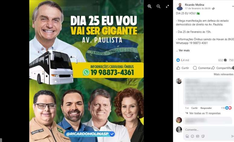 Propaganda convocando para a manifestação deste domingo nas redes sociais.