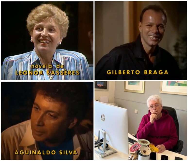 Os três autores em vinheta ao final do último capítulo de 'Vale Tudo', em janeiro de 1989, e Aguinaldo Silva atualmente, aos 80 anos