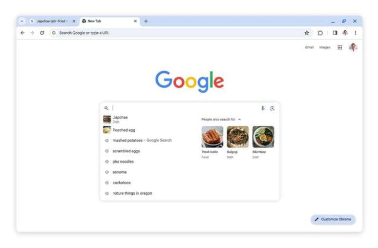 Chrome vai mostrar imagens com sugestões de assuntos na tela de nova aba (Imagem: Reprodução/Google)