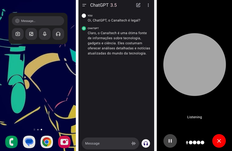 A interface do widget do ChatGPT no Android (Imagem: Captura de tela/Ricardo Syozi/Canaltech)