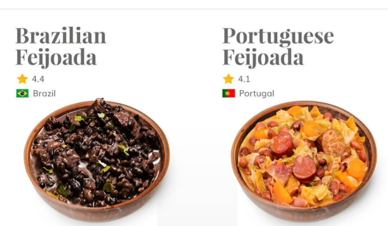 Site compara feijoada do Brasil e Portugal