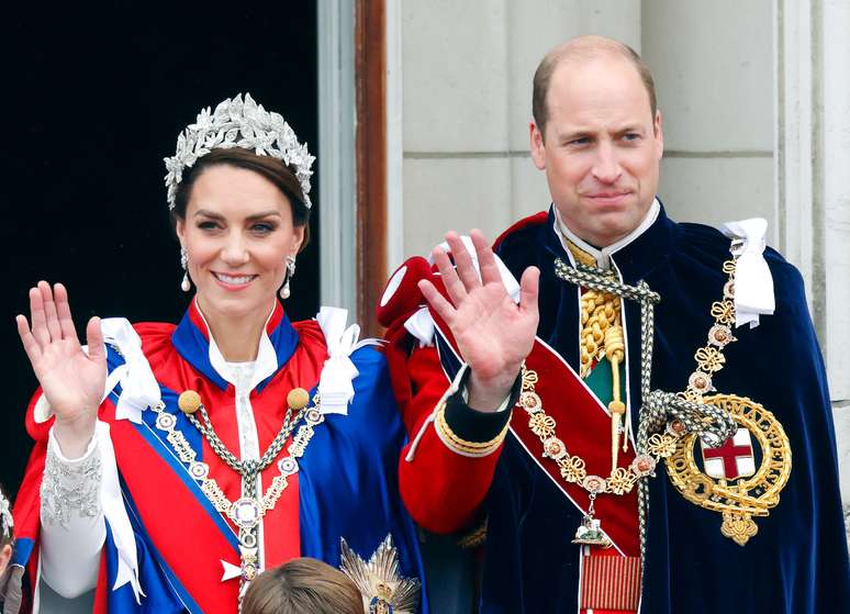 Kate Middleton e o príncipe William durante a cerimônia de coroação do rei Carlos III, em 6 de maio de 2023