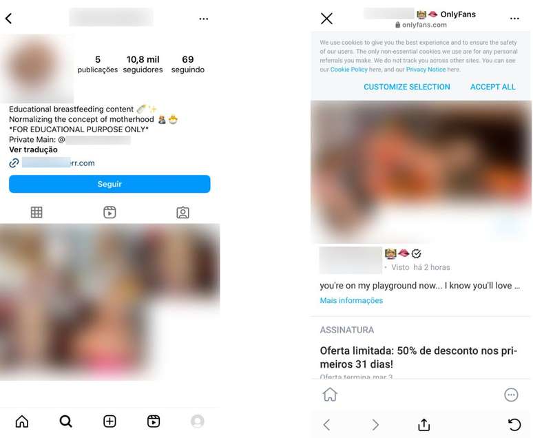 Perfis no Instagram fingem amamentar para postar pornografia