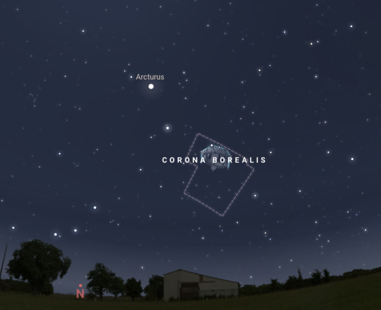 Location of the Corona Borealis constellation for an observer in Sao Paulo (Image: Screenshot/Stellarium)