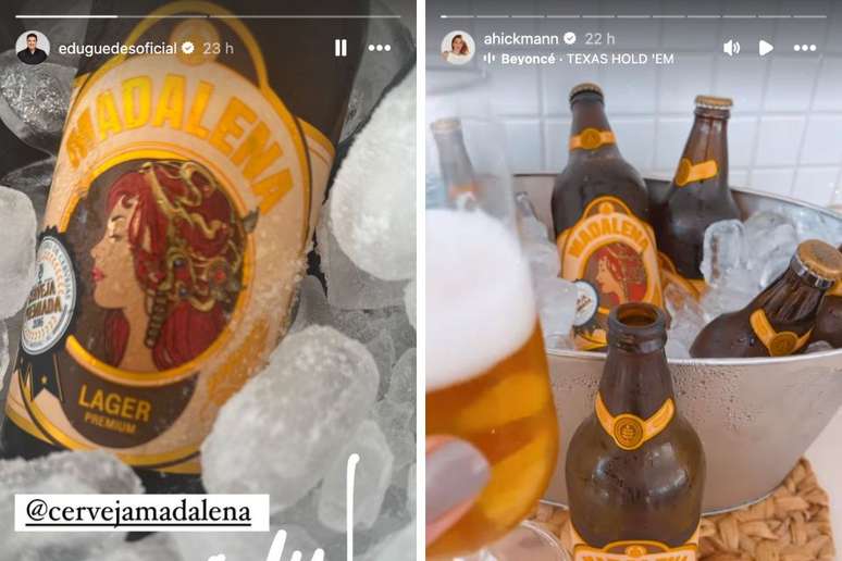 Edu Guedes e Ana Hickmann postaram foto da mesma cerveja, dando a entender que os dois estavam juntos