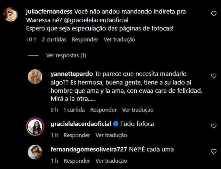 Graciele Lacerda reacts after being accused of making fun of Wanessa Camargo