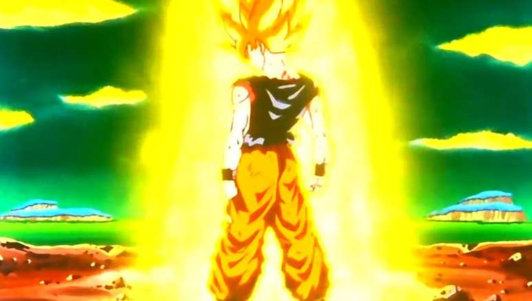 Goku virando Super Saiyajin era o gol em final de Copa do Mundo da criançada (Imagem: Reprodução/Toei Animation)