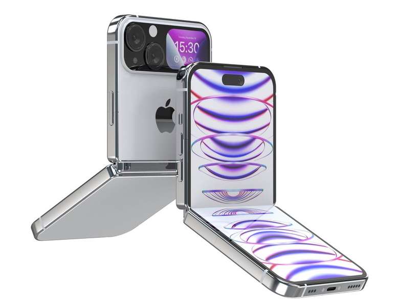 Concept imagina un iPhone plegable con el diseño del iPhone 15 y doble cámara trasera, pero con un cuerpo excesivamente grueso (Imagen: Reproducción/4RMD)