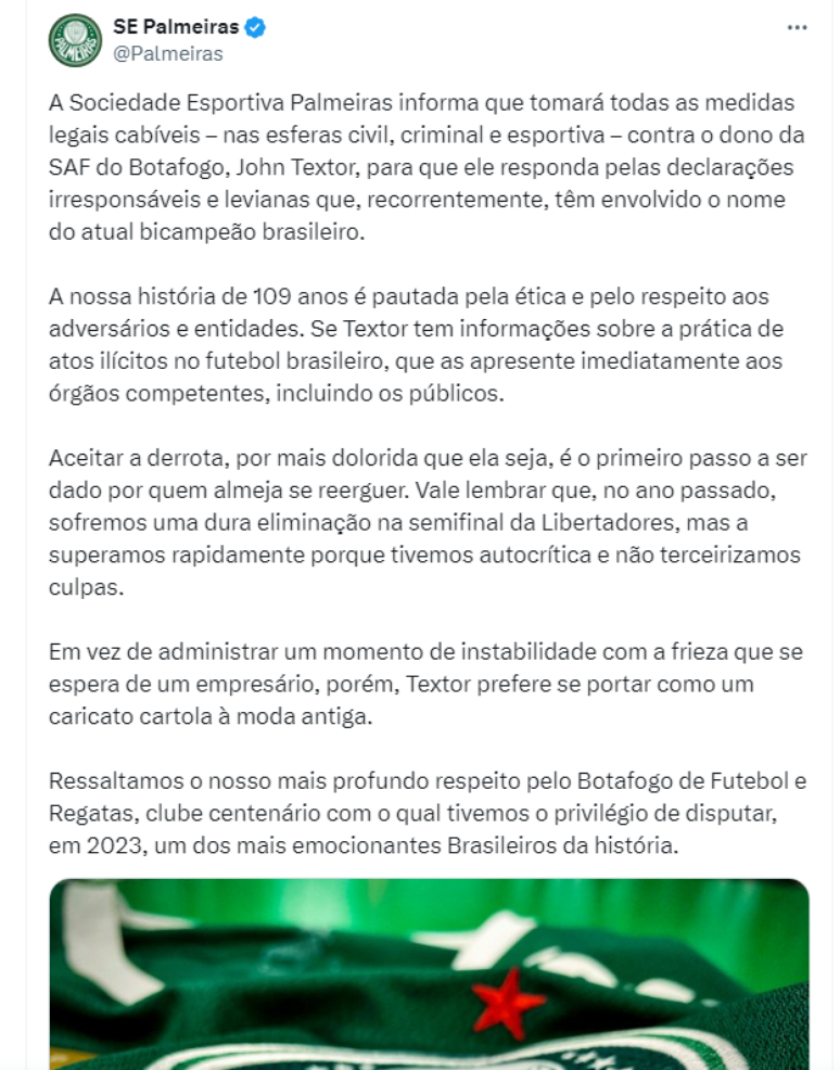 Pefil Oficial do Palmeiras no Twitter @Palmeiras