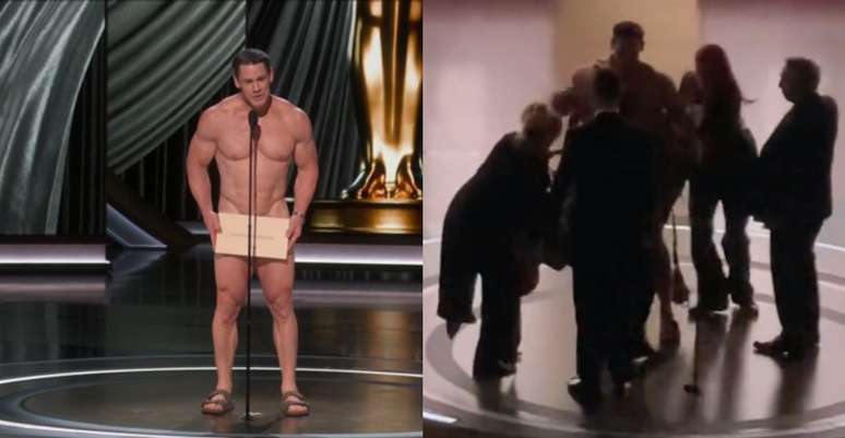 John Cena entrou usando um envelope para se cobrir e foi parcialmente vestido durante a vinheta
