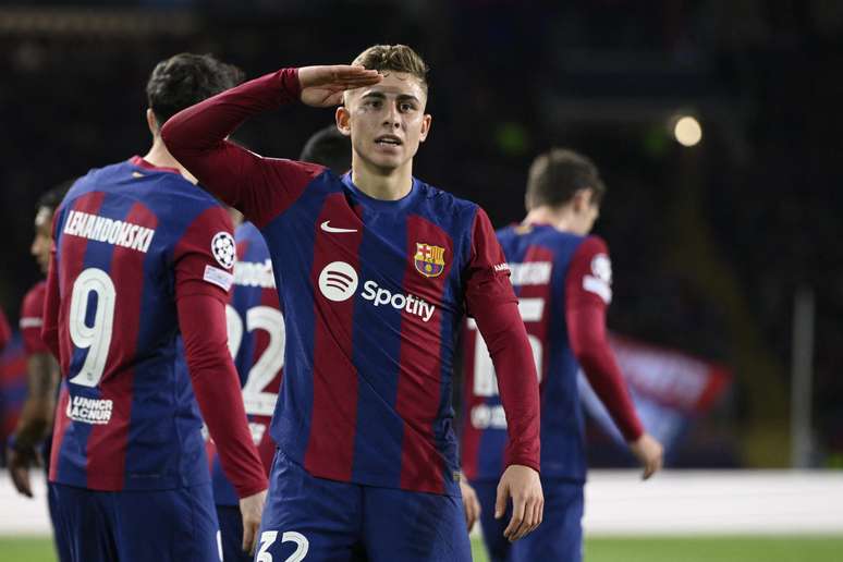 Fermín López celebra gol do Barcelona 