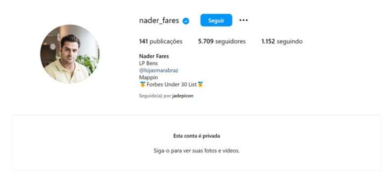 Perfil de Nader Fares no Instagram é privado