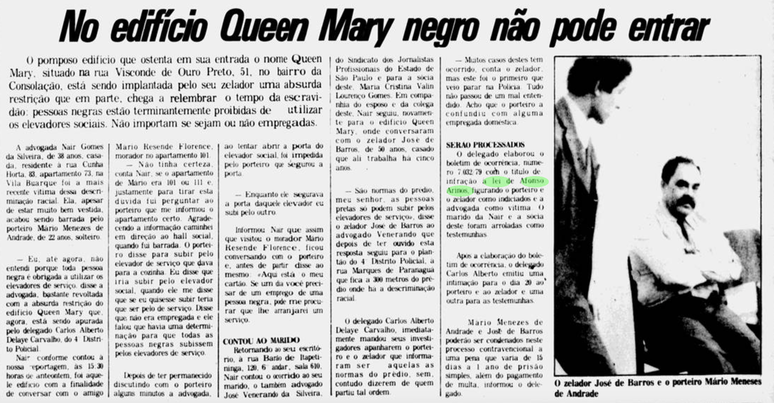 Reportagem publicada no Diário da Noite, em 1979, mostrando um caso em que a Lei Afonso Arinos foi aplicada