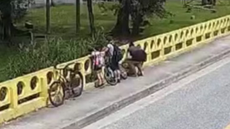 Mulher joga próprio cachorro de ponte na frente dos filhos em SC