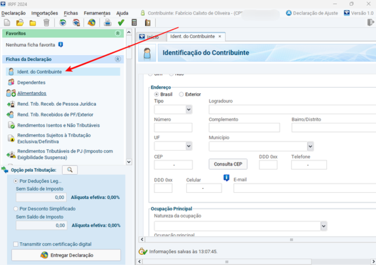 É necessário fornecer dados pessoais para o programa da Receita identificar o contribuinte (Imagem: Captura de tela/Fabrício Calixto/Canaltech)