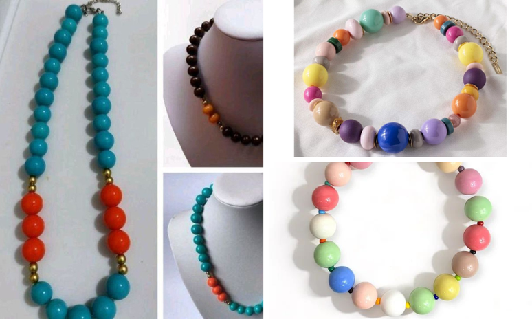 Bead necklaces costing R$15, in Elo 7 (left);  R$59.90 (above), at Renner;  and R$ 156 (below), at Eneene/Photo: Reproduction/Internet