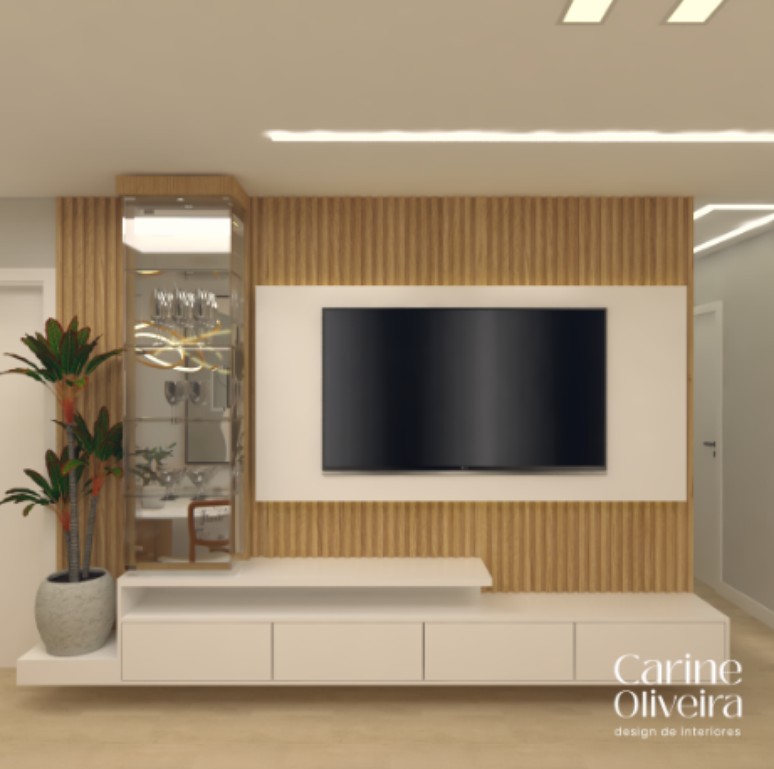 Fixar sua TV na parede libera espaço no ambiente e aumenta segurança contra quedas – Projeto: Carine Oliveira | Foto: Ren Studios