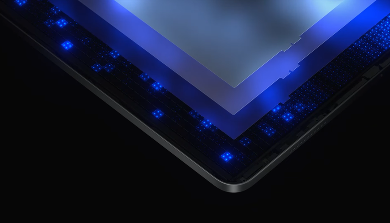 Tela Micro LED com zonas de iluminação do iPad Pro será substituida por tela OLED com pixels que se autoiluminam para maior precisão de cor, brilho e contraste (Imagem: Divulgação/Apple)