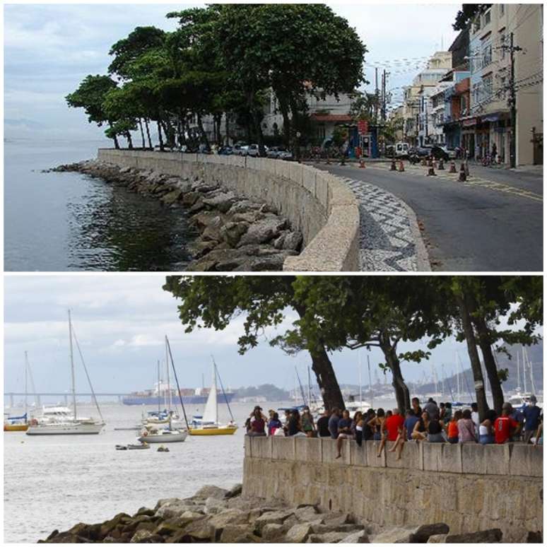 Sentar na mureta para observar a paisagem é uma das atrações da Urca