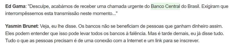 Rocambolesco, site falso simula entrevista com ex-BBB intervenção do Banco Central do Brasil