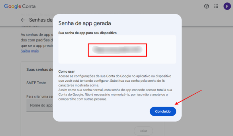 Once you've generated your password, simply save it for future use and complete the Gmail setup (Image: Screenshot/Fabrício Calixto/Canaltech