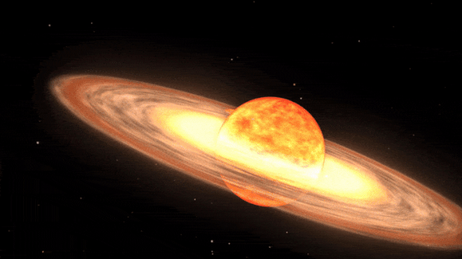 Animação do que acontece quando uma estrela como a T Coronae Borealis explose em um sistema binário (Imagem: Reprodução/NASA)