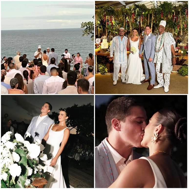 Momentos da cerimônia de casamento realizada em resort luxuoso no sul da Bahia