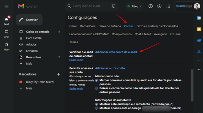 É possível configurar um e-mail alternativo para receber mensagens no Gmail (Imagem: Captura de tela/Fabrício Calixto/Canaltech)