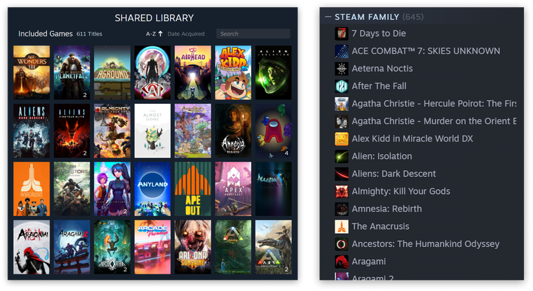 Jogos compartilhados em família aparecerão no menu de cada usuário adicionado na Steam, de acordo com as configurações de controle parental (Imagem: Divulgação/Valve)