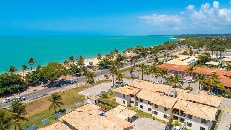 Vista aérea de apartamento para seis pessoas na Praia de Taperapuã