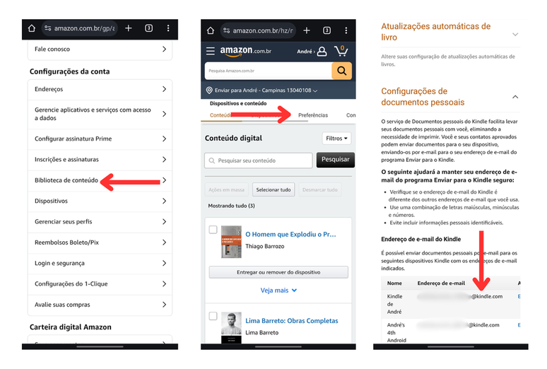 Você pode compartilhar PDFs por e-mail e recebê-los no Kindle (Imagem: Captura de tela/André Magalhães/Canaltech)