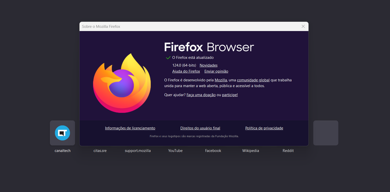 Firefox 124 já está disponível para download (Imagem: Captura de tela/André Magalhães/Canaltech)