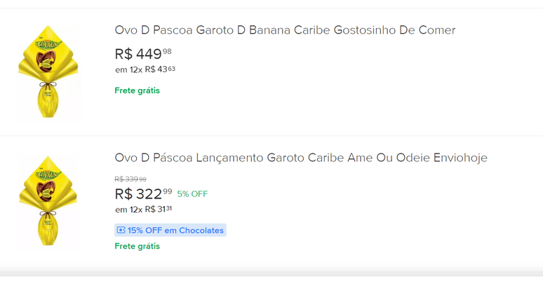 Em falta no mercado, ovo de Páscoa Caribe é comercializado com preços absurdos na inrternet