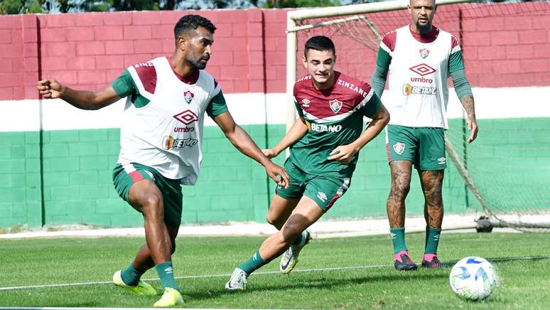 Thiago Santos, Felipe e Felipe Melo Treino do Fluminense. FOTO DE MAILSON SANTANA/FLUMINENSE FC
